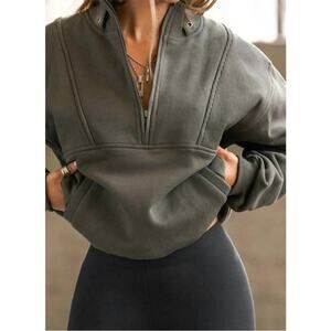 JOAH BROWN retro half zip sweatshirt in sage S/M